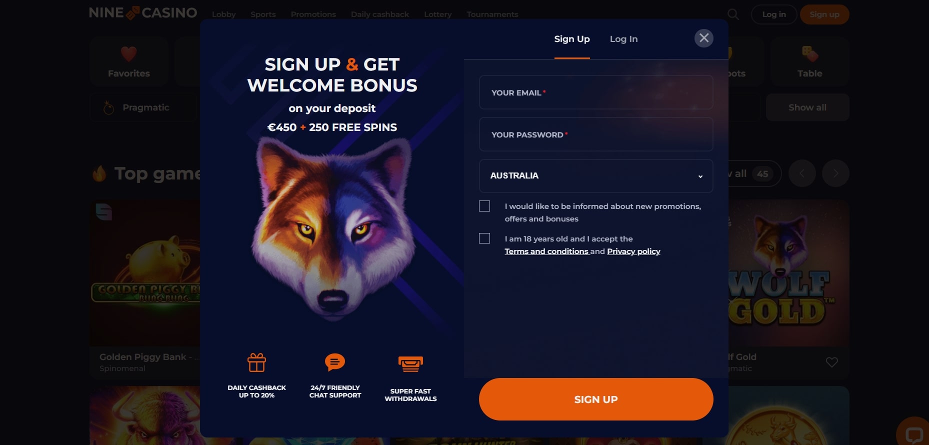 Nine Casino Review \u26a1\ufe0f Claim A$750 + 250 FS Bonus