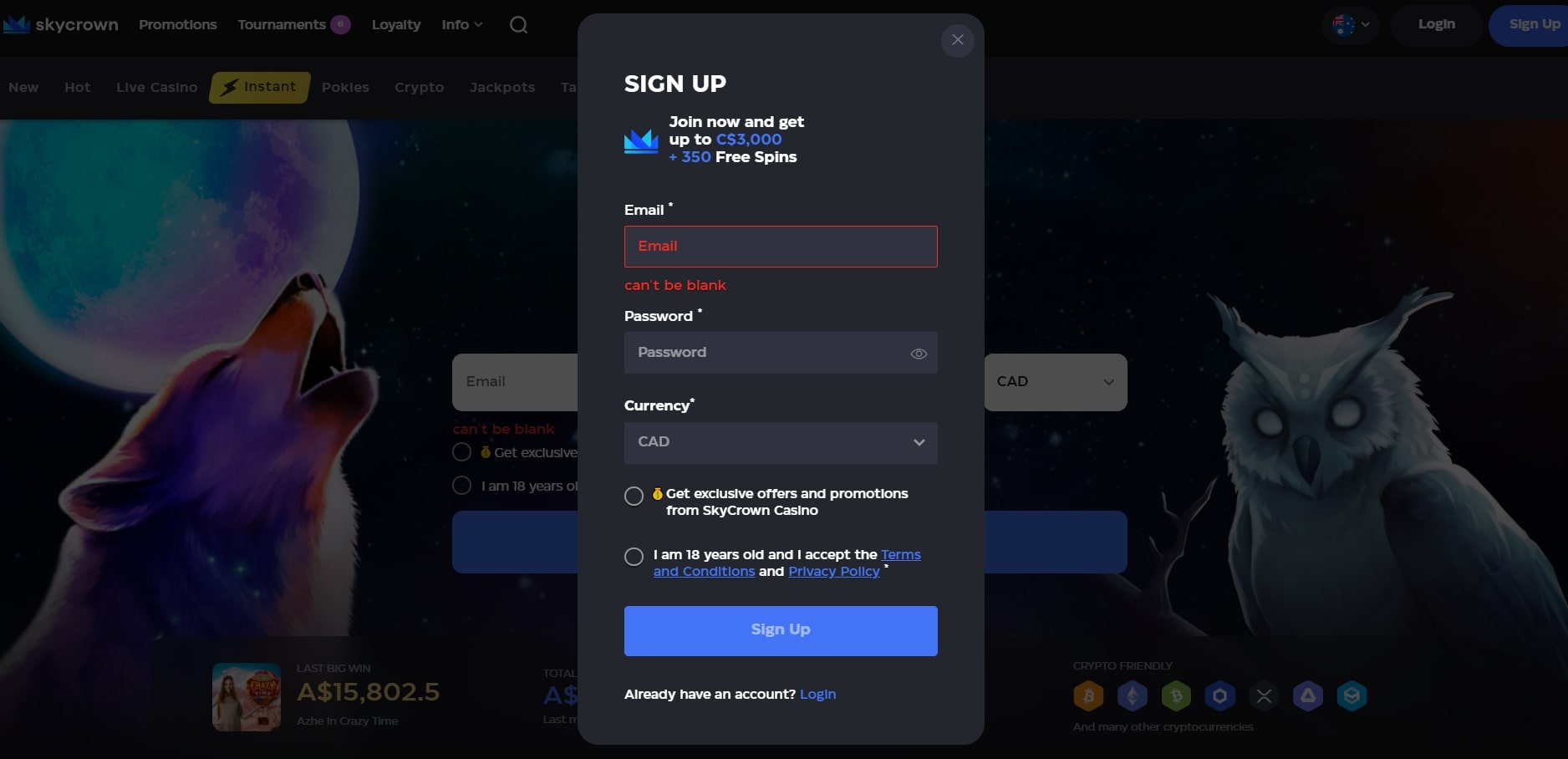 SkyCrown Sign Up